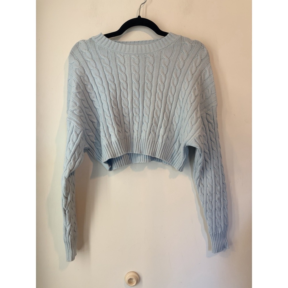 Altar'd State Womens XS Blue Cable Knit Cropped Sweater Long Sleeve‎